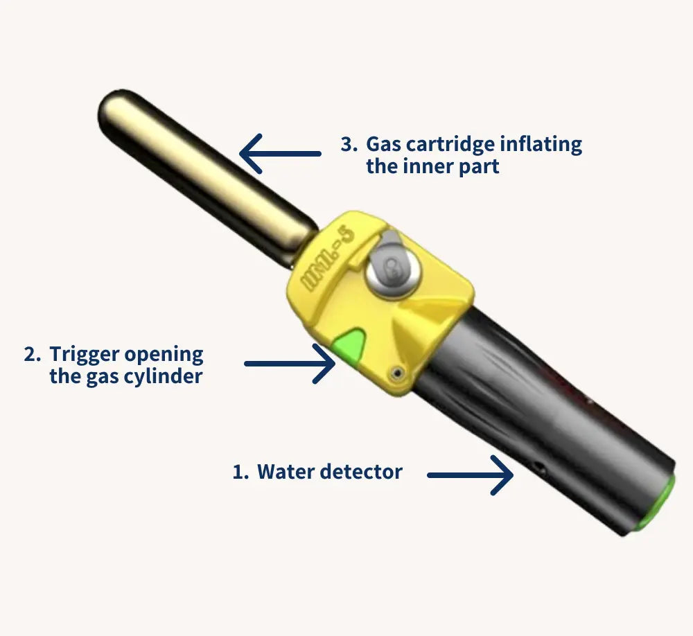 Schema of the soluble detector and the gaz cartridge