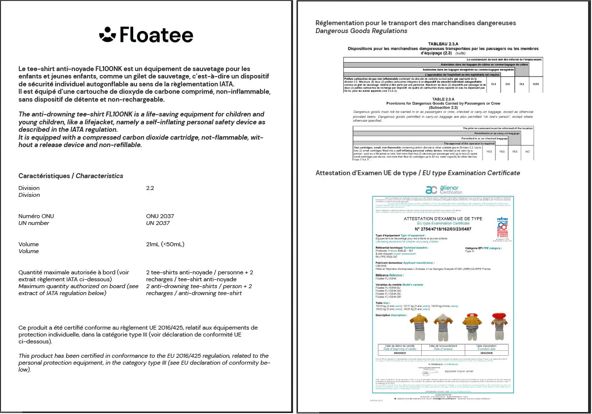 document to have when taking the plane with the anti-drowning tee-shirt