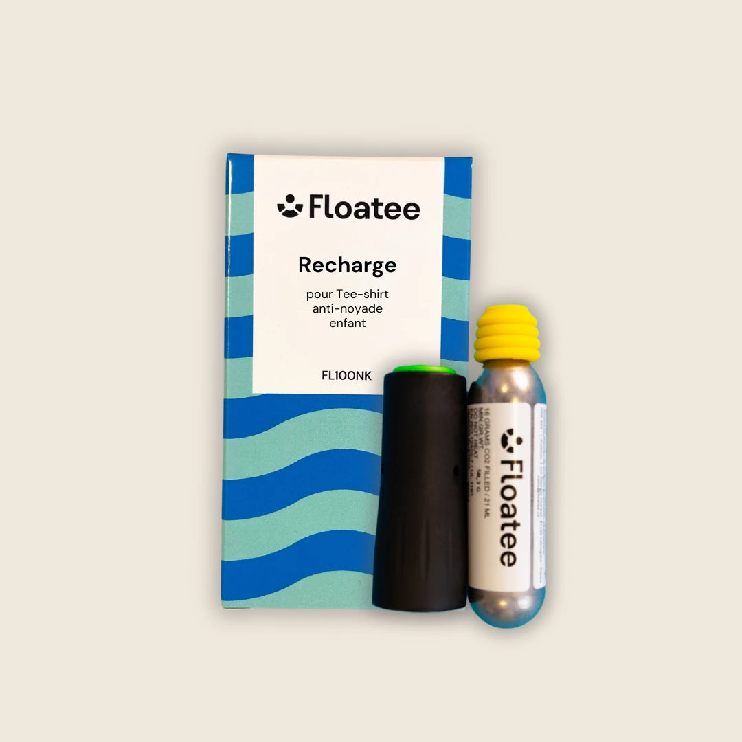 components and packaging of the recharge for the Floatee anti-drowning T-shirt for children