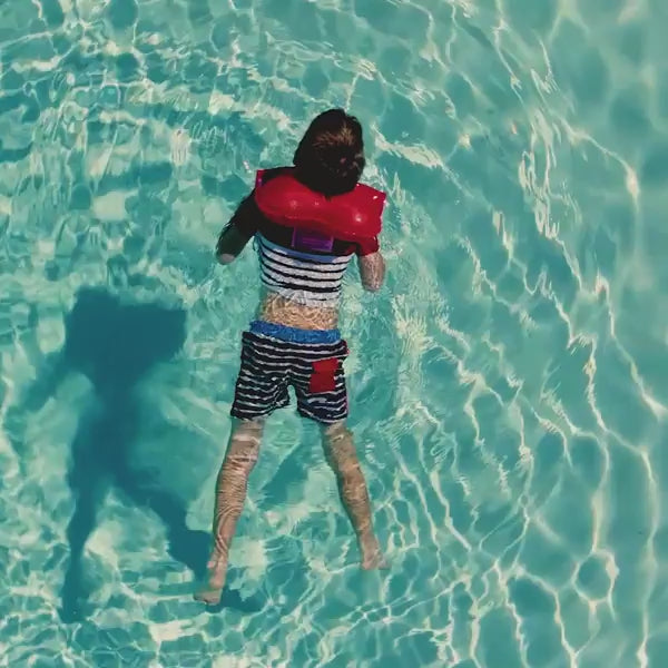 Video showing how the Floatee anti-drowning T-shirt for children puts a kid automatically on its back